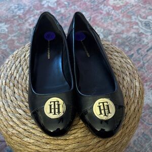 Tommy Hilfiger Black Flats with Gold Accent